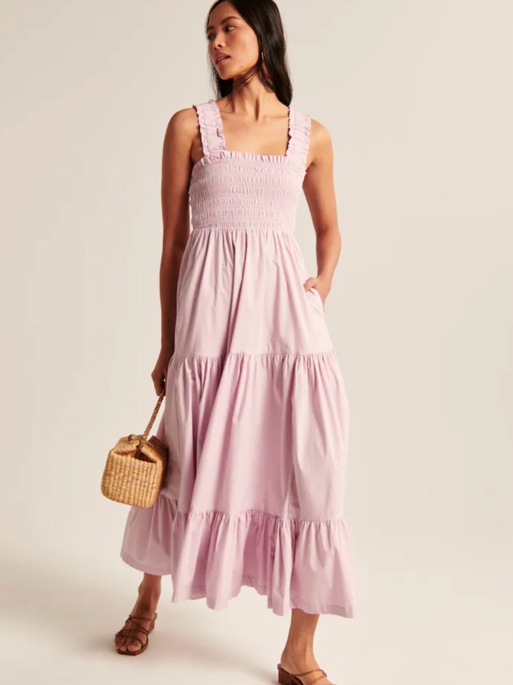 Abercrombie & Fitch Lavender Smocked Maxi Dress with Ruffle Straps